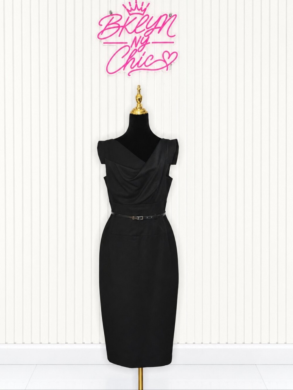 Black Halo Jackie Sheath Dress – Asymmetric V-Neck & Detachable Belt
